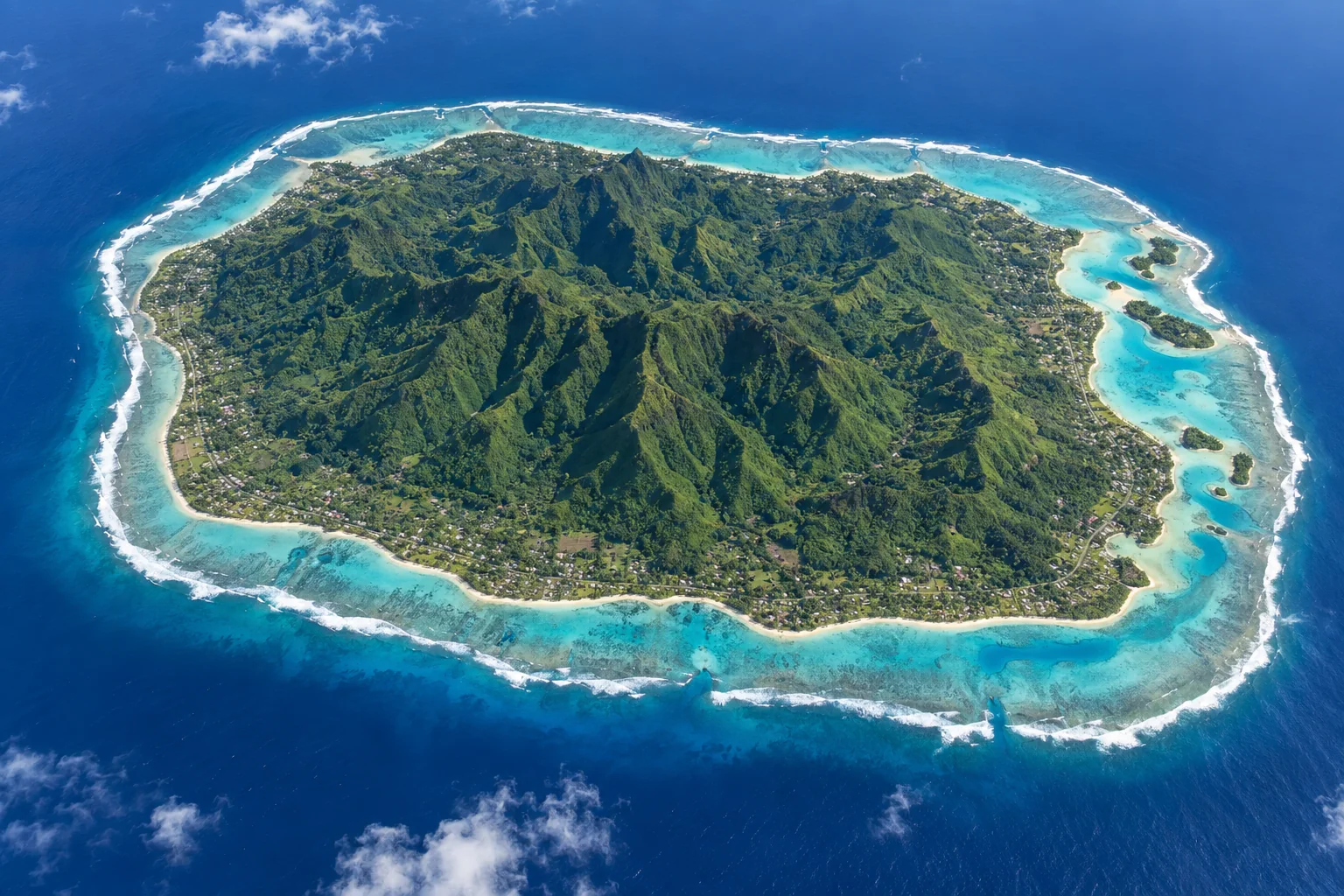 Aerial-style visualisation of Rarotonga